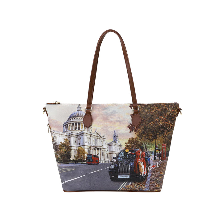 Borsa shopping con stampa London Tourist