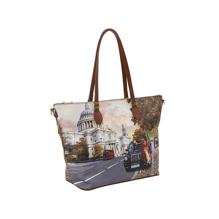 Borsa shopping con stampa London Tourist