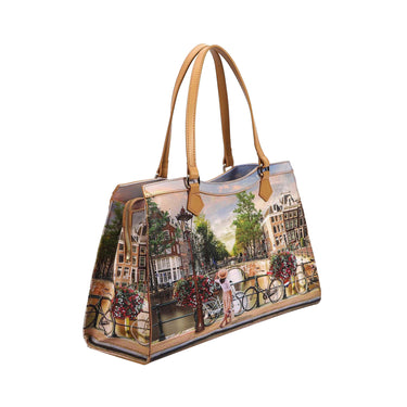 Borsa shopper con stampa bicycles