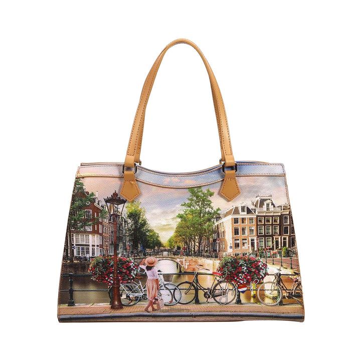 Borsa shopper con stampa bicycles