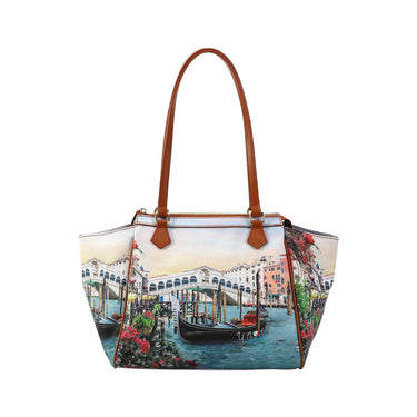 Borsa shopping con stampa Canaletto