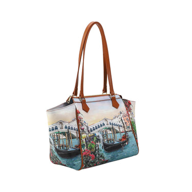 Borsa shopping con stampa Canaletto