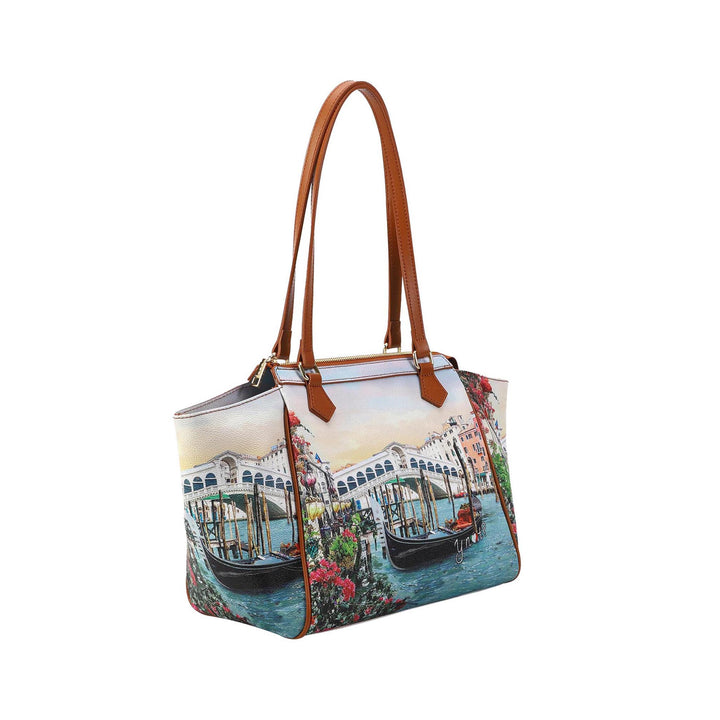 Borsa shopping con stampa Canaletto