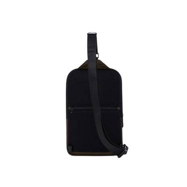 Men's one-shoulder backpack in green fabric and leather